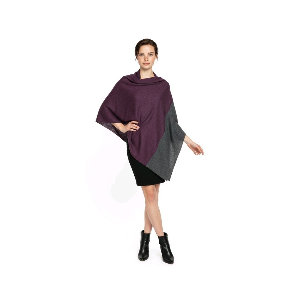 Celeste Cashmere Lambs Wool Poncho Shawl Cape Burgundy Wine Red Assymetrical